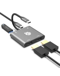 Yuanshan USB-C Hub 4-in-1 with Dual 4K HDMI, Type-C Data Docking Station