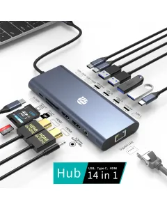 Yuanshan 14-in-1 USB C Hub Dual Display HDTV USB C Docking Station Multiport Adapter with USB 3.2 4K HDMI 