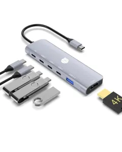 Yuanshan 6 IN 1 USB C HUB with PD 100W + 3 x Type C Data + HDMI 4K30HZ + USB A 3.0 power delivery multi port adapter