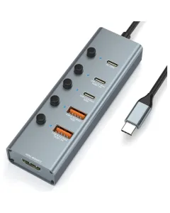 Yuanshan 6-in-1 USB-C Hub Adapter — USB 3.2 Gen 2 10Gbps, 4K@60Hz HDMI, 100W PD