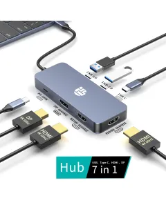 Yuanshan 7-in-1 USB-C Hub with Dual HDMI, DisplayPort 4K@60Hz, 100W PD, and USB-A Expansion