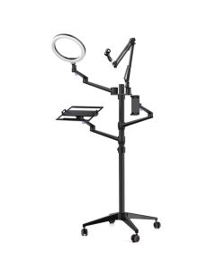 UPERGO ZB-3 4 in 1 Movable Selfie Ring Light And Desktop/Monitor Arm, Mic Stand, Phone Holder For upto 17" Laptop - Black