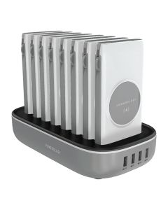 Powerology 8 in 1 Wireless Power Bank Station 10000mAh with Built-In Cable ( Lightning & Type-C ) PD 20W - White