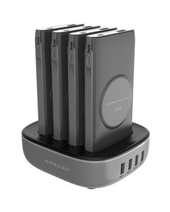 Powerology 4 in 1 Wireless Power Bank Station 10000mAh with Built-In Cable ( Lightning & Type-C ) PD 20W - Black
