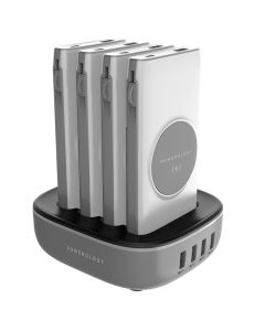 Powerology 4 in 1 Wireless Power Bank Station 10000mAh with Built-In Cable ( Lightning & Type-C ) PD 20W - White