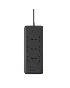 Powerology 6 AC 3 USB & USB-C PD 30W Multiport Smart Power Socket 3250W 13A 2M - Black