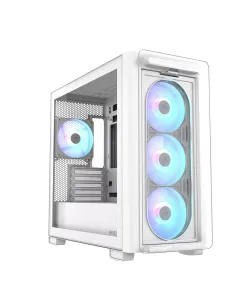 Asus A23 Plus Mid Tower Front Side & Left Side Tempered Glass Panel Case With 4 Fan RGB - White