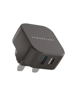 Powerology Dual Port Ultra-Compact Quick Wall Charger USB-A 18W + PD 30W - Black