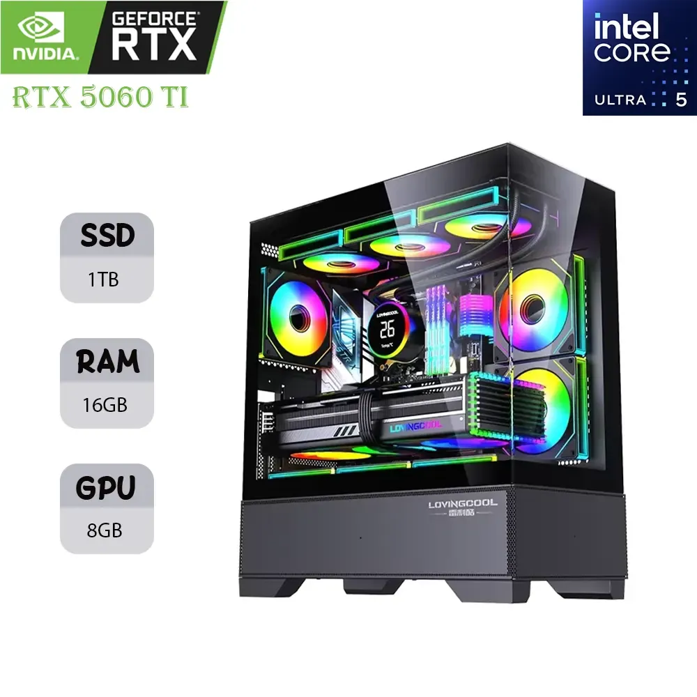 Lovingcool LC100J Pro Gaming PC | Intel Ultra 5 | RTX 5060TI OC 8GB | 16GB RAM | 1TB SSD