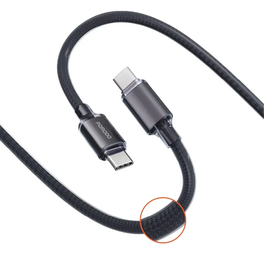 Porodo Usb-c To Usb-c Braided Cable 1m-black