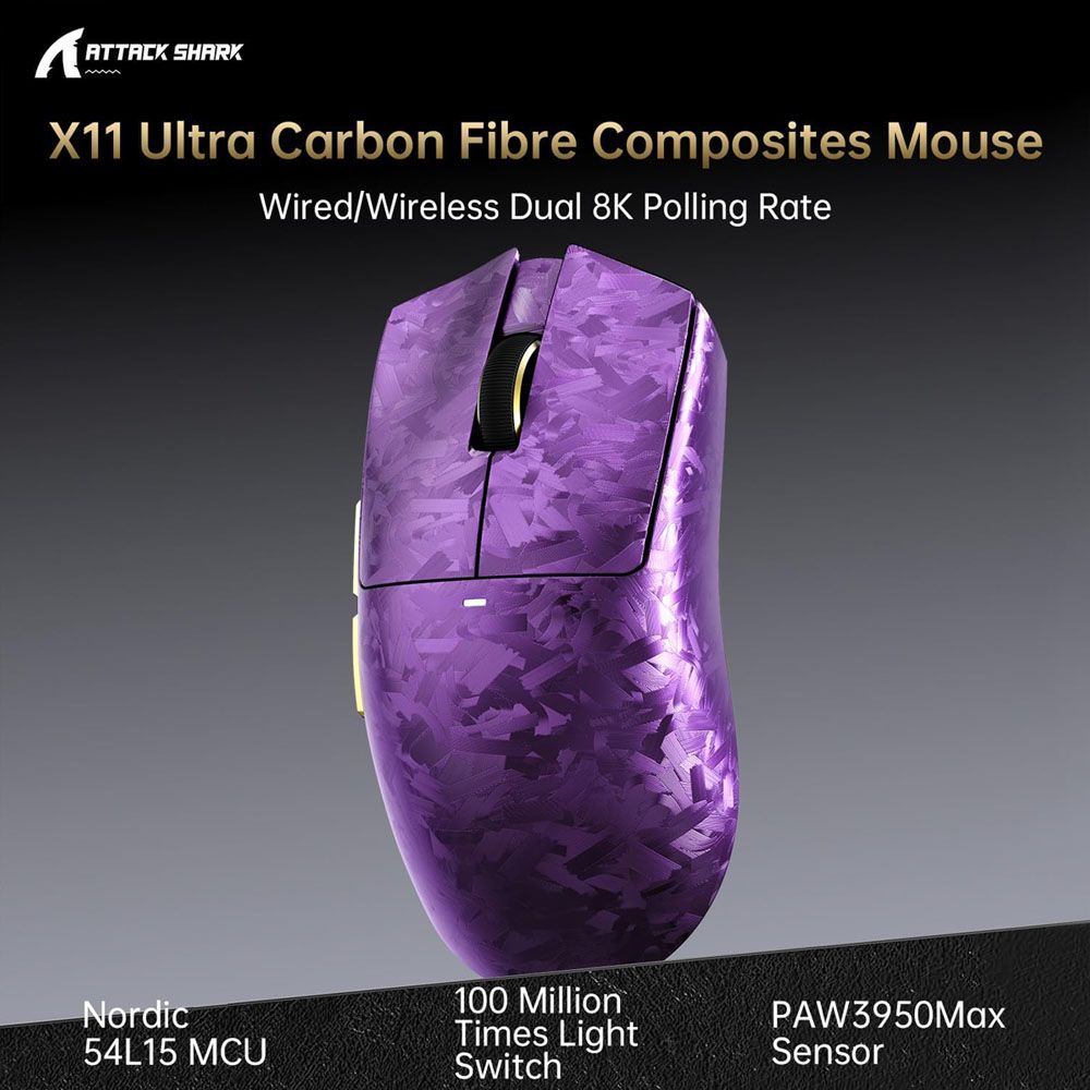 ATTACK SHARK X11 Ultra Wireless Gaming Mouse - Purple for Ultimate