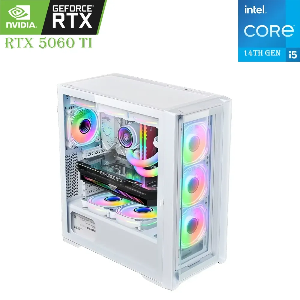 Gaming PC Intel Core i5 14th Gen RTX 5060 Ti 16GB RAM 1TB SSD White