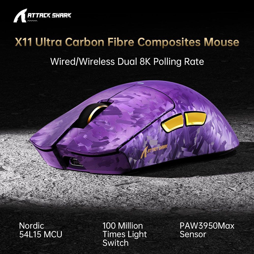 attack shark x11 ultra 8k パープル新品 ATTACK SHARK X11 Ultra Wireless Gaming Mouse - Purple for Ultimate